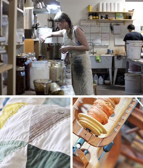 Our Tools, Ourselves: Kristine Vejar of @A Verb for Keeping Warm // Fringe Association Dye Studio, Art Shed, Natural Dye Fabric, Fabric Stores, Natural Dyeing, Dream Studio, Textile Fiber Art, Spinning Fiber, Ball Jars