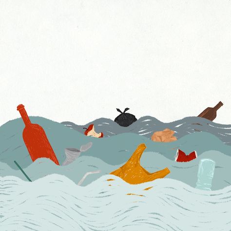 Garbage floating in the water illustration | free image by rawpixel.com / Sasi Landfill Illustration, Save Water Illustration, Earth Poster, Beach Clean Up, Ocean Pollution, Water Illustration, Free Illustration Images, Trash Art, Clean Beach