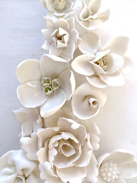 Porcelain Flowers Gallery — Syra Gomez Wall Art Clay, Pottery Flowers, Flower Sculptures, Ceramic Wall Art, Cerámica Ideas, Porcelain Jewelry, Handmade Wall Art, Porcelain Art, Porcelain Flowers