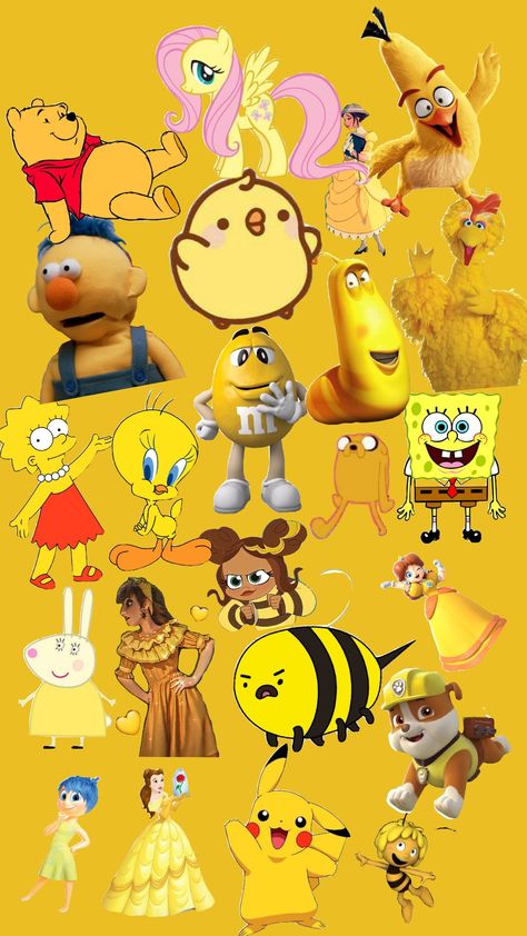 yellow characters #yellow Yellow Characters Cartoon, Yellow Cartoon Characters, Outfit Themes, Yellow Characters, Joy Inside Out, Yellow Costume, Dti Ideas, Movie Posters Vintage, Character Ideas