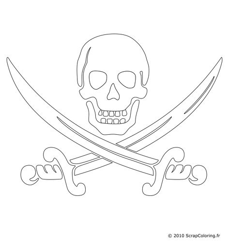 Ce drapeau pirate avec sa tête de mort et ses deux sabres croisés au lieu du crane et des tibias habituels est celui du fameux pirate Jack Rackham qui écumait les mers des caraïbes au début du 18ème siècle. Il avait à son bord les deux plus célèbres femmes... Pirate Embroidery, Jack Rackham, Pirate Coloring Pages, Pirate Tattoo, Tattoos Ideas, Design Reference, Good Company, Henna, Coloring Pages