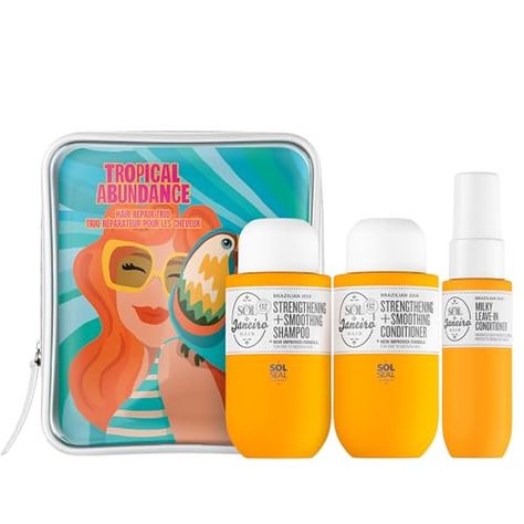 Sol de Janeiro Tropical Abundance Hair Repair Trio Travel Gift Set Leave In Conditioner Spray, Travel Gift Set, Hair Care Gifts, Essential Oils Bath, Wishlist 2024, Beauty Kit, Hair Setting, Damaged Hair Repair, Leave In Conditioner