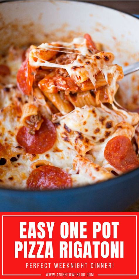 Pizza Rigatoni, Pizza Type Recipes, Rigatoni Recipes, Quick Pasta Recipes, Lunch Meat Recipes, Rigatoni Pasta, Skillet Recipes, Yummy Pasta Recipes, Rigatoni