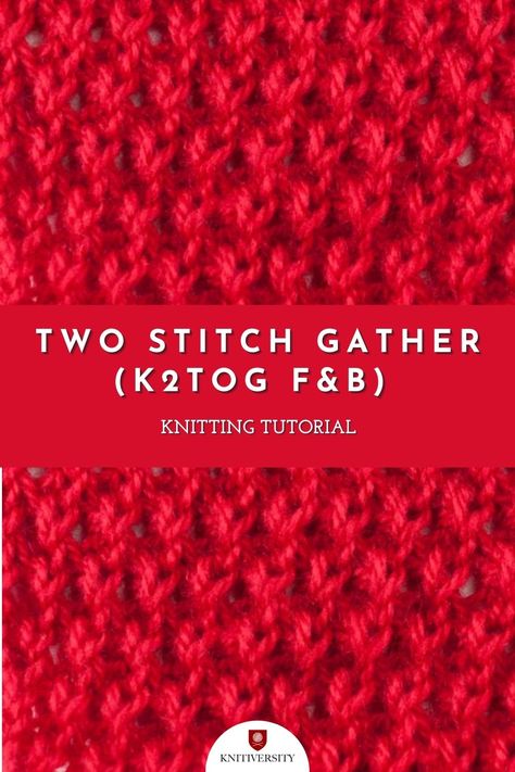 This knitting tutorial will help you learn how to knit the two stitch gather stitch. This technique creates a unique pulled stitch. The two stitch gather stitch creates a nice lattice-like stitch if worked in rows. Horizontal Knit Stitch, Easy Knitting Stitches Free, Lace Knitting Stitches Free, Reversible Knit Stitches, Textured Knitting Stitches, Knit Stitches In The Round, Textured Knit Stitches, Knit Stitch Patterns Texture, Knitting Stitch Patterns