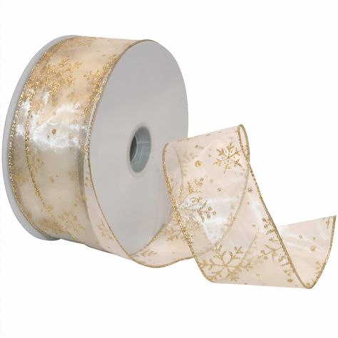 Amazon.com: Morex Ribbon Snowflake Wired Sheer Glitter Ribbon, 2-1/2-Inch by 50-Yard Spool, White/Silver Diy Christmas Ribbon, Centerpiece Garland, Floral Projects, Bows Diy Ribbon, Party Centerpiece, Tree Wreath, Discount Illustration, Gold Snowflake, Glitter Ribbon