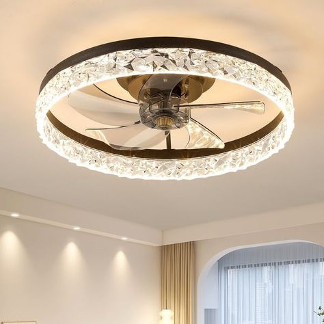 Glendale Low Profile Ceiling Fan with Light and Remote Control, Dimmable LED Ceiling Fan, 6 Speeds, Timing Reversible Blades - On Sale - Bed Bath & Beyond - 39221796 Low Profile Ceiling Fan, Ceiling Fan With Lights, Circular Lighting, Design Ceiling, Color Lighting, Ceiling Fan Light Kit, Black Ceiling Fan, Acrylic Design, Outdoor Flush Mounts