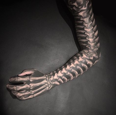 Black and grey tattoo by Gara #skeleton #blackandgrey #lighthouseprofessional Skeleton Arm Tattoo, Bone Hand Tattoo, Tattoo Main, Skeleton Arm, Small Wave Tattoo, Halloweenský Makeup, Arm Bones, Skull Hand Tattoo, Arm Temporary Tattoos