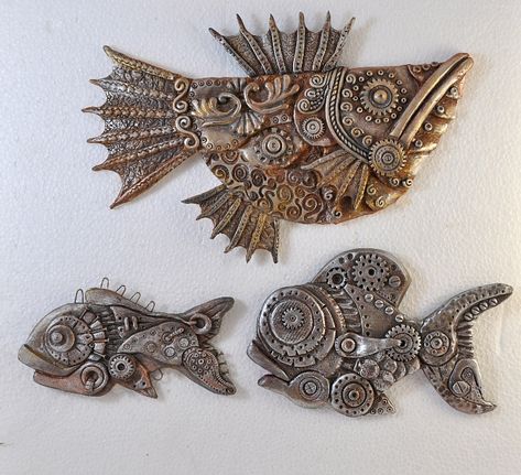 Steampunk Fish, Polymer Clay Steampunk, Steampunk Drawing, Tre Kunst, Beach Themed Crafts, Steampunk Artwork, Steampunk Aesthetic, Steampunk Crafts, Moss Wall Art