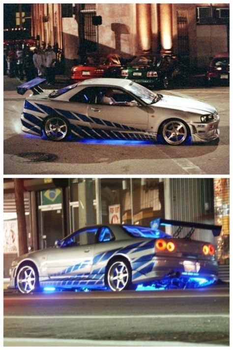 Skyline Fast 2 Furious, Nissan Skyline R34, Blue Lights, Skyline R34, Paul Walker, Gt R, Nissan Skyline, Nissan, Cars