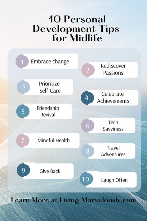 Midlife brings changes whether you're transitioning to a new career, reigniting old passions, or exploring self-care practices. Discover 10 personal development tips for midlife women to make the most out of this beautiful phase. Start your midlife reinvention today! Midlife Reinvention, Wellness Ideas, Positive Memes, Motivational Articles, Mental Clutter, Wellness Activities, Midlife Women, Mid Life Crisis, Positive Lifestyle