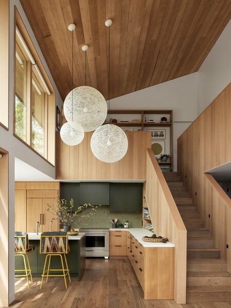 Kitchen Floors Design Photos and Ideas - Dwell Mid Century Modern Lvp Flooring, Modern Wood Paneling, House Rendering, Staircase Outdoor, House Image, Farmhouse Scandinavian, Kitchen Floors, Wood Floor Kitchen, Breakfast Nooks