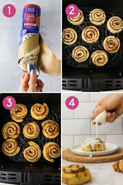 how to make air fryer cinnamon rolls. Air Fryer Cinnamon Rolls, Table Meals, Gooey Cinnamon Rolls, Air Fryer Recipes Breakfast, Air Fryer Recipes Dessert, Pillsbury Cinnamon Rolls, Cinnamon Roll Recipe Homemade, Air Fryer Oven Recipes, Air Fry Recipes