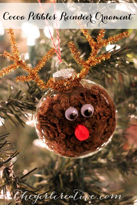 Funny Ornaments Diy, Cocoa Pebbles, Ornaments Diy Kids, Christmas Party Crafts, Reindeer Ornament, Funny Ornaments, Kids Christmas Ornaments, Reindeer Ornaments, Kids Ornaments