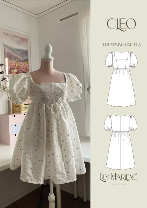 Aesthetic Sewing Patterns Free, Free Milkmaid Dress Pattern, Easy Dress Tutorial, Sewing Dress Ideas, Milk Maid Dress Pattern, Coquette Sewing Patterns, Cottagecore Sewing Pattern, Sewing Top Ideas, Babydoll Dress Sewing Pattern