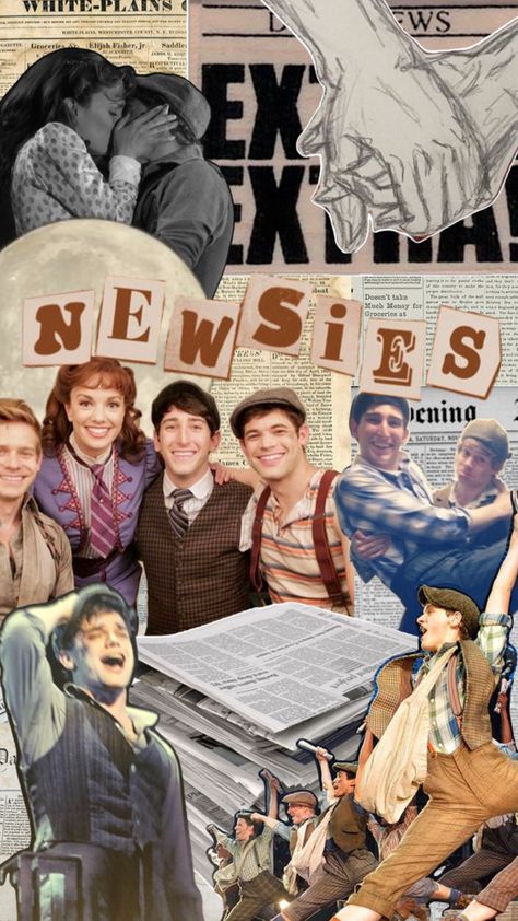 Haven’t made a collage in a while so we’re back!🫶 Newsies Wallpaper, Newsies Broadway Cast, Newsies 1992, Musical Characters, Newsies Broadway, Musical Wallpaper, Christian Borle, Jeremy Jordan, Not For Profit