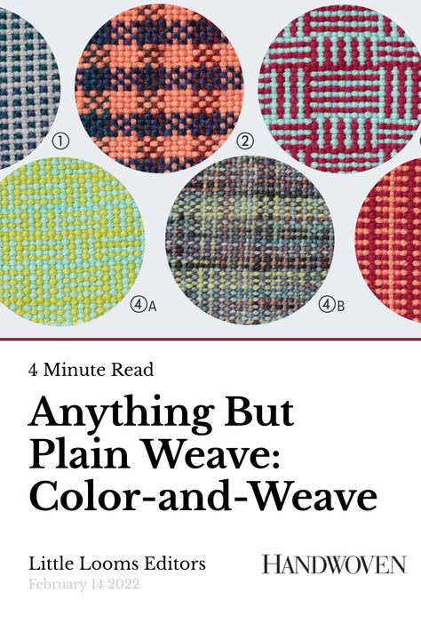 Take color-and-weave to the next level by playing with pattern and contrast. Here are just a few ideas to get you started. Color And Weave Patterns, Plain Weave Pattern Design, Weaving Designs Pattern, Speed Weave, Plain Weave Pattern, Weave Loom, Rigid Heddle Weaving Patterns, Warp Speed, Card Weaving