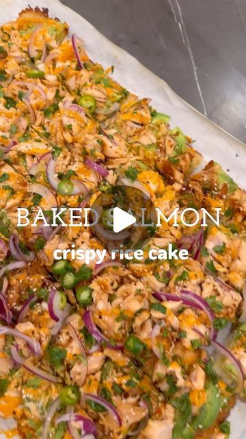 Sivan's Kitchen on Instagram: "BAKED SALMON CRISPY RICE SHEET CAKE 🍣🍚🐟
My #1 most requested recipe. 
This recipe is for a full sheet pan, can be cut in half too.

Ingredients for sushi rice: 
•3 cups of calrose rice Botan brand or any sushi rice 
•4 cups of water 
•2 tsp. salt 
•1/3 cup of rice vinegar 
•3 tbsp. sugar 
•3 tbsp oil 

For the baked salmon: 
about 2.5 pounds of skinless salmon 
1/2 cup of your favorite teriyaki sauce. 

For layering your cake: 
about 2 ripe (not mushy) avocados 
toasted sesame seeds
sliced red onions 
sliced Serrano chilis 
Cilantro 
spicy Mayo 

Directions:
* Preparing the Rice:
 * Wash and rinse the sushi rice until the water runs clear, approximately 4 times.
 * Place the rinsed rice in a pot and add water and salt. Cover and cook over medium heat.
 * I Ingredients For Sushi, Salmon Crispy Rice, Rice In A Pot, Sivan's Kitchen, Calrose Rice, Salmon Crispy, Sushi Ingredients, Asian Dinners, Crispy Rice