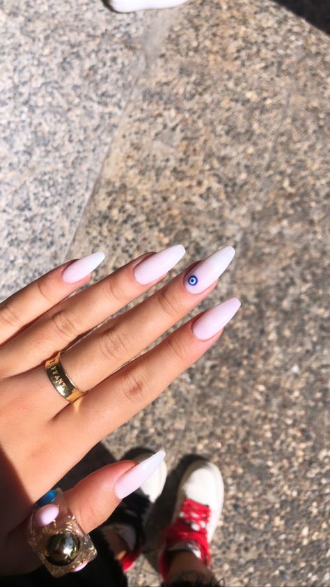 Nails Evil Eye, Milky White Nails, Evil Eye Nails, Milky Nails, Art Guide, Classy Acrylic Nails, Almond Acrylic Nails, Cute Gel Nails, Soft Nails