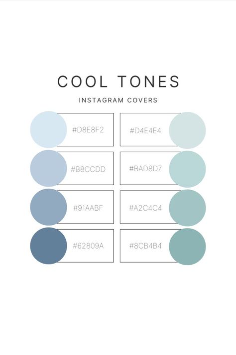 Color palette for Instagram cover; cool tone color palette; best color palette for cool tones; cool tones blues and greens color palette for posting on social media--Instagram, Facebook, TikTok; with hex number codes Cool Tones Color Palette, Vacation Color Palette, Hamptons Colour Palette, Color Palette For Wedding, Blue Hex Code, Color Coding Notes, Number Codes, Hamptons Vacation, Color Palette Wedding