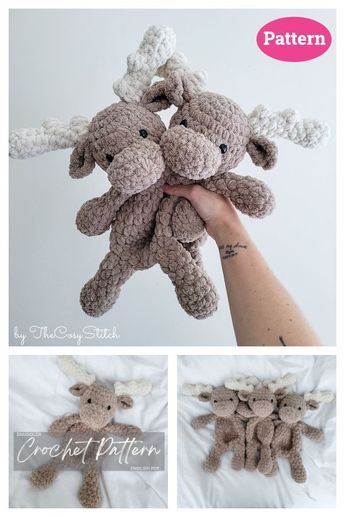 Monty the Moose Snuggler Crochet Pattern Deer Snuggler Crochet Pattern, Moose Lovey Crochet Pattern Free, Snuggle Crochet Pattern Free, Snuggler Free Pattern, Crochet Snuggler Pattern Free, Free Snuggler Crochet Pattern, Crochet Cuddler Free Pattern, Fuzzy Crochet Projects, Moose Crochet Pattern Free