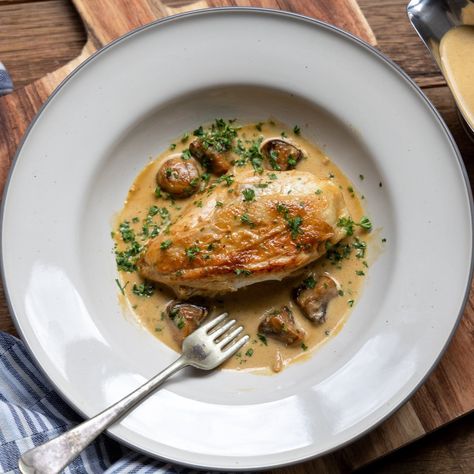 Sautéed Chicken, French Recipe, Creamy Mushroom Sauce, Sauteed Chicken, Creamy Mushrooms, Mushroom Sauce, French Cooking, Sauteed Mushrooms, Chicken Flavors