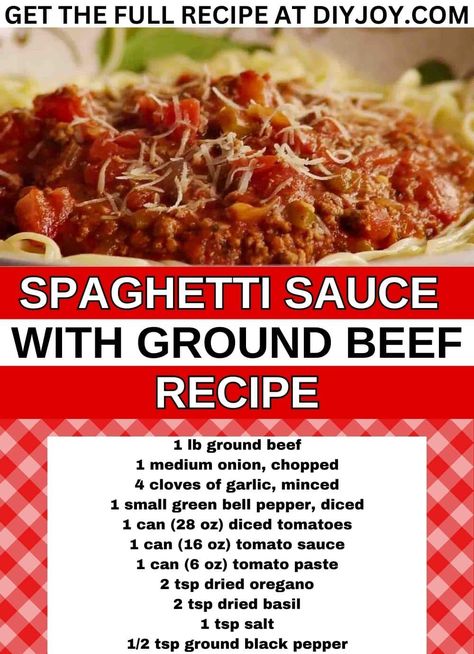 Spaghetti Sauce with Ground Beef Recipe Easy Spaghetti Recipes With Ground Beef, Ground Beef Spaghetti Recipes, Greenbeans Bacon, Spaghetti Sauce With Ground Beef, Spaghetti Beef Recipe, Easy Spaghetti Sauce, Recipes With 1lb Ground Beef, Beef Spaghetti, Meals And Munchies