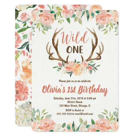 Wild one 1st birthday invitation girl deer antlers #Ad  , #Affiliate, #invitation#girl#deer#birthday Deer Birthday, Wild One 1st Birthday, 1st Birthday Party For Girls, Rustic Baby Shower Invitations, Wild One Birthday, Wild One Birthday Party, Boho Baby Shower Invitations, 1st Birthday Invitation