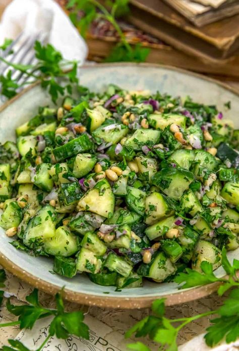 Bursting with freshness and flavor, this Lebanese-inspired Zucchini Cucumber Mint Salad is a true summer sensation. #wholefoodplantbased #vegan #oilfree #glutenfree #plantbased | monkeyandmekitchenadventures.com Zoe Recipes, Plant Based Foods List, Cucumber Mint Salad, Plant Based Sauces, Healthy Side Recipes, Salad Master, Salad With Mint, Condiments Recipes, Oil Free Vegan Recipes