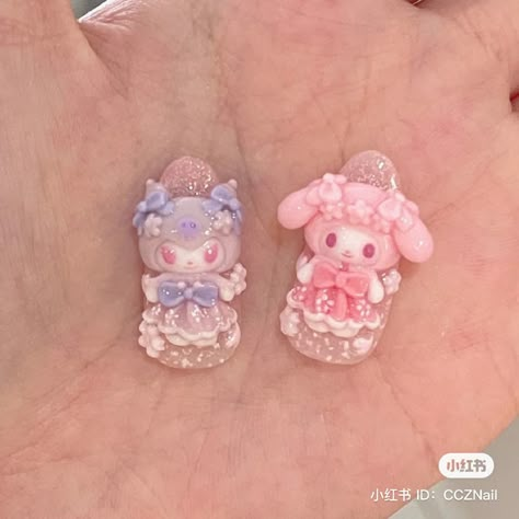 nails inspo, press on nails, my melody, kuromi, sanrio Sanrio Nails Kuromi, My Melody Nails Short, My Melody And Kuromi Nails, Sanrio Nails Short, Kuromi Nails Short, Piano Nails, My Melody Nails, Fake Nails For Kids, Sanrio Nails