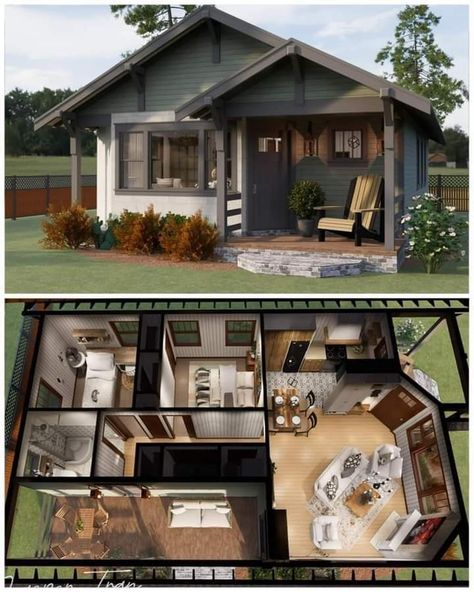 Mythical Places, Sims 4 Houses Layout, Small House Blueprints, 3d Architectural Rendering, Sims Houses, Sims Builds, Sims 4 House Plans, Sims 4 House Building, Tiny House Community