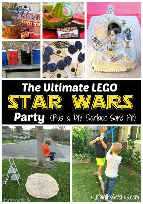 Throw the ultimate Lego Star Wars Party (or just regular Star Wars) with this guide filled with everything you will need to keep the kids entertained and happy! Includes activities and instructions for a DIY Star Wars Sarlacc Sand Pit for the kids to swing or jump over, balance beam light saber battles, instructions for a Hoth cake, favors, decor and more! Star Wars Lego Birthday Party, Lego Star Wars Birthday Party, Party Lights Decoration, Lego Star Wars Birthday, Lego Star Wars Party, Fox Birthday, Star Wars Lego, Sand Pit, Star Wars Diy