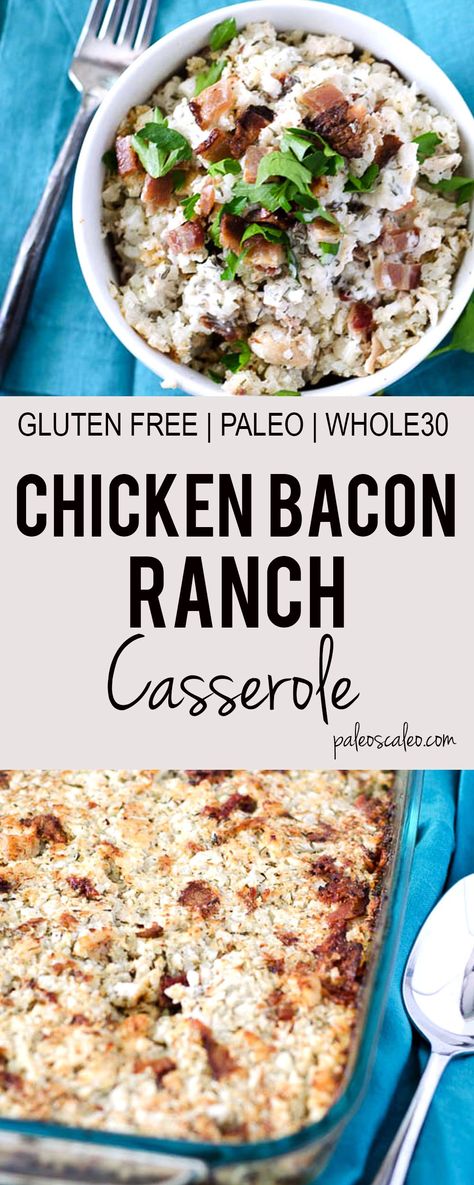 Bacon and ranch - flavors that adults and kids will both love! | PaleoScaleo.com Paleo Stir Fry, Bacon Ranch Casserole, Ranch Casserole, Chicken Bacon Ranch Casserole, Chicken Bacon Ranch, Hash Brown, Paleo Chicken, Keto Foods, Easy Paleo