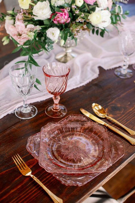 New England Spring, England Spring, Pink Cake Stand, Wedding Goblets, Wedding Glassware, Vintage Goblets, Pink Plates, Pink Glassware, Pink Inspiration