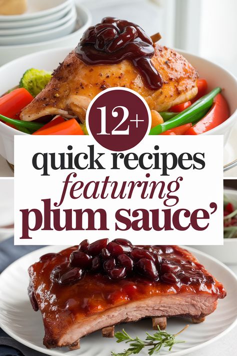 Whip up tasty meals with these quick recipes using plum sauce that will impress everyone! From savory chicken dishes to vibrant veggie stir-fries plum sauce adds a sweet twist. Perfect for dinner parties or family gatherings this versatile sauce is your new secret ingredient for mouthwatering meals. Enjoy cooking! Recipes Using Plum Sauce, Plum Sauce Chicken, Plum Sauce Recipe, Plum Butter, Easy Asparagus Recipes, Canned Plums, Juicy Pork Tenderloin, Glazed Chicken Wings, Veggie Spring Rolls