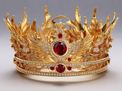 creates a 24 carat gold crown with fire details and a 2 Profile Circle, Phoenix Crown, Fire Crown, Orange Crown, Male Crown, Fav Products, Royal Crowns, Royal Tiaras, Eyeliner Makeup