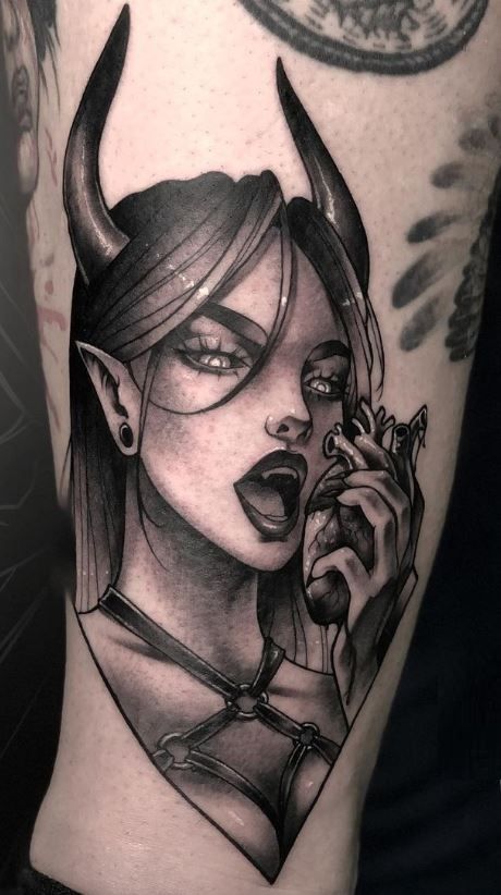 Succubus Tattoos, Gotik Tattoo, Vampire Tattoo, Devil Tattoo, Demon Tattoo, Wicked Tattoos, Scary Tattoos, Fantasy Tattoos, Theme Tattoo