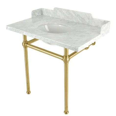 Kingston Brass LMS36MB Pemberton 36" Rectangular Metal Console - Bed Bath & Beyond - 37496434 Marble Console Sink, Console Bathroom Sink, Carrara Marble Countertop, Console Sink, Marble Console, Brass Legs, Brass Sink, Plumbing Bathroom, Marble Counter