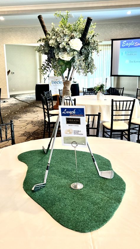 Golf Outing Decor, Golf Tournament Sponsor Ideas, Golf Themed Prom Proposal, Golf Party Table Decorations, Golf Centre Pieces, Golf Outing Centerpieces, Golf Celebration Of Life, Golf Banquet Decorations, Senior Poster Board Ideas Golf