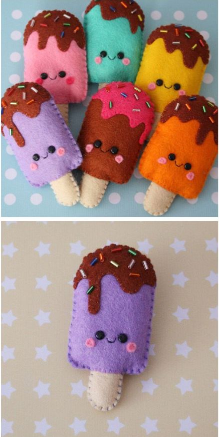 Spring Felt Crafts, Ice Cream For Kids, Felt Food Patterns, Felt Keychain, Cute Ice Cream, Felt Crafts Patterns, Felt Crafts Diy, Felt Ideas, Sewing School