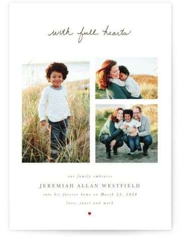 With Full Hearts Birth Announcements Adoption Photography, Unique Birth Announcement, Modern Birth Announcement, Birth Announcement Cards, Adoption Announcement, Birth Announcement Photos, Birth Announcement Boy, Birth Announcement Card, Card Format