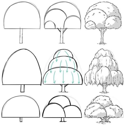 How To Draw Trees, Mitch Leeuwe, Trees Drawing Tutorial, Draw A Tree, Draw Trees, Pencil Drawings For Beginners, Arte Doodle, Background Drawing, Tree Drawing