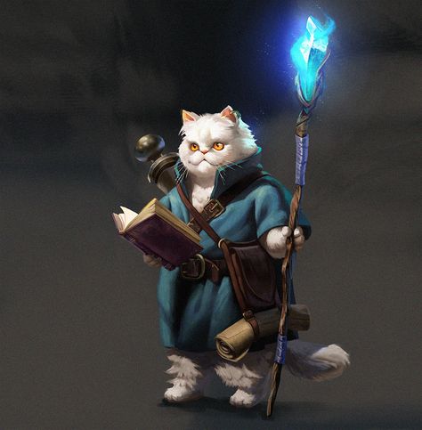 'CATaclysm' characters, Kasia Slupecka on ArtStation at https://www.artstation.com/artwork/5zQ21 Dnd Staff, Dnd Species, Dnd Cat, Evelynn League Of Legends, Magic Cat, Arte Robot, Male Character, Cat Character, Dungeons And Dragons Characters