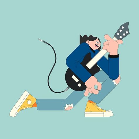 Male Guitarist, Music Character, Surf Illustration, Mint Green Background, Music Illustration, About Music, Mascot Design, People Illustration, Graphic Elements