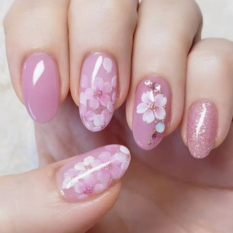 Fresh Nail Ideas, Cherry Blossom Nails Design, Fresh Nail, Cherry Blossom Nails, Elegant Nail Art, Spring Acrylic Nails, Floral Nail Designs, Summer Toe Nails, Subtle Nails