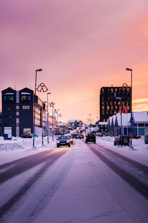 Pink Hour, Nuuk Greenland, Greenland Travel, Photo To Art, Winter Cabin, Beautiful Cities, Travel Outdoors, World Cities, Boat Trips