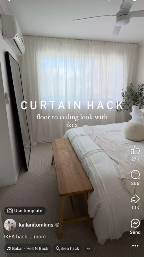 Floor To Ceiling Curtains, Ceiling Curtains, Bedroom Curtains, Floor To Ceiling, 1m Views, Ikea Hack, House Inspo, Bedroom Interior, Decor Home