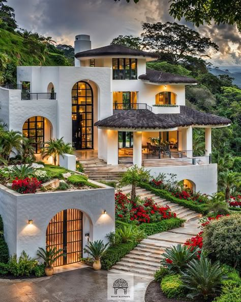 Colombia Houses, Jamaican House, Contemporary Mediterranean House, Villa Concept, Sky Window, Mountain Dream Homes, Bali Retreat, Two Story House Design, Hacienda Style Homes