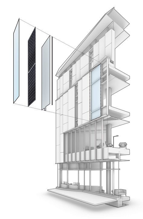 Gallery of Design Freedom: Integrating Aesthetics and Energy Efficiency in Solar Facades  - 5 Solar Panel Diagram Architecture, Building Integrated Photovoltaics, Solar Panels Facade, Solar Facade Architecture, Solar Panel Facade Architecture, Architecture Entourage, Solar Panel Design, Panel Facade, Solar Panels Architecture