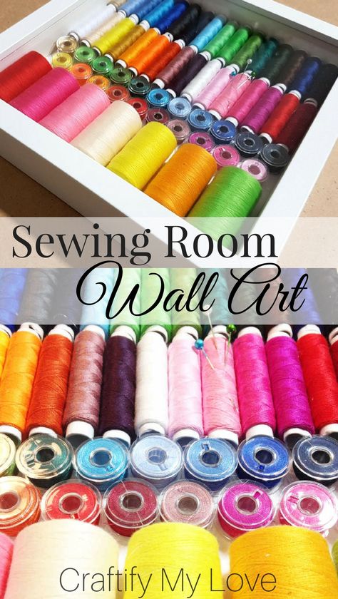 Make this easy yet stunning wall art for your Sewing or Craft Room using the IKEA frame Ribba | #IKEAhack #wallart #decor #craftroom #sewingroom #recyclingproject #upcycling #RIBBA #bobbins #spools Art Craft Room, Diy Office Organization, Recycling Projects, Ikea Frame, Diy Organizer, Sew Projects, Thread Storage, Sewing Room Decor, Craft Space