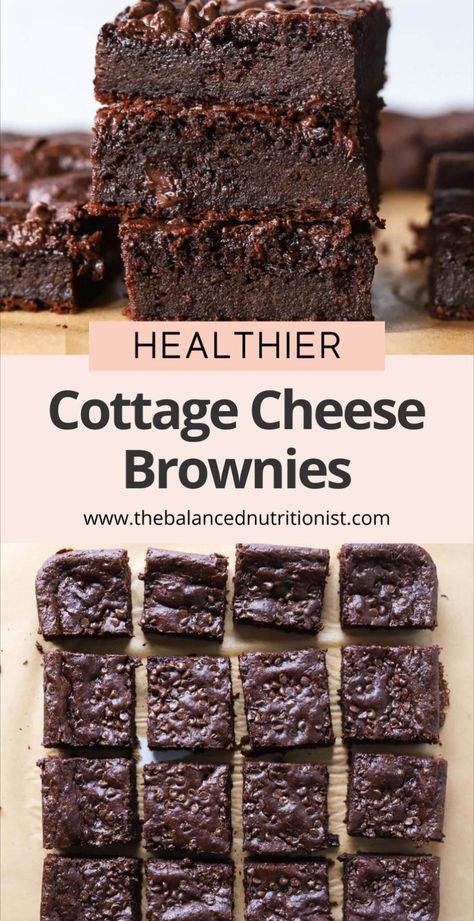 Indulge in these cottage cheese brownies that are fudgy, have a chocolatey flavor, and are a healthy treat you can feel good about. These easy cottage cheese brownies are rich in taste and texture, making them some of the best cottage cheese brownies out there. Try this twist on brownies with cottage cheese for a delicious snack! Good Protein Snacks, Cottage Cheese Dessert Recipes, Cottage Cheese Desserts, Nutritious Desserts, Desserts With Few Ingredients, Cheese Brownies, Cottage Cheese Snack, Protein Brownies, Cottage Cheese Recipes